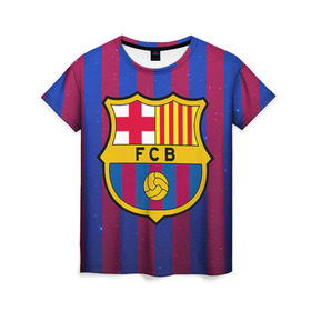 Женская футболка 3D с принтом Барселона в Екатеринбурге, 100% полиэфир ( синтетическое хлопкоподобное полотно) | прямой крой, круглый вырез горловины, длина до линии бедер | barcelona | барса | барселона | спорт | фк | футбол