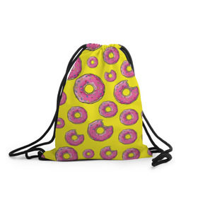 Рюкзак-мешок 3D с принтом Пончики в Екатеринбурге, 100% полиэстер | плотность ткани — 200 г/м2, размер — 35 х 45 см; лямки — толстые шнурки, застежка на шнуровке, без карманов и подкладки | donut | simpsons | паттерн | пончик