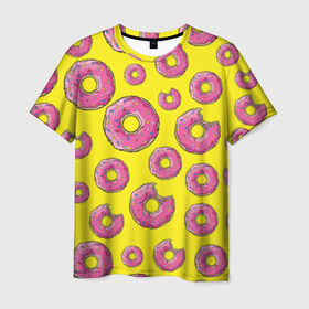 Мужская футболка 3D с принтом Пончики в Екатеринбурге, 100% полиэфир | прямой крой, круглый вырез горловины, длина до линии бедер | donut | simpsons | паттерн | пончик