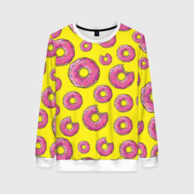 Женский свитшот 3D с принтом Пончики в Екатеринбурге, 100% полиэстер с мягким внутренним слоем | круглый вырез горловины, мягкая резинка на манжетах и поясе, свободная посадка по фигуре | donut | simpsons | паттерн | пончик