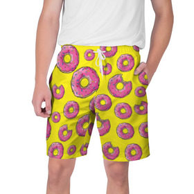 Мужские шорты 3D с принтом Пончики в Екатеринбурге,  полиэстер 100% | прямой крой, два кармана без застежек по бокам. Мягкая трикотажная резинка на поясе, внутри которой широкие завязки. Длина чуть выше колен | donut | simpsons | паттерн | пончик