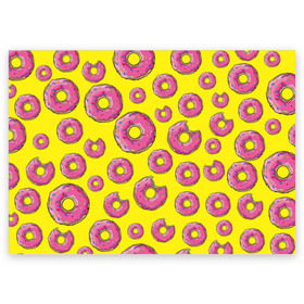 Поздравительная открытка с принтом Пончики в Екатеринбурге, 100% бумага | плотность бумаги 280 г/м2, матовая, на обратной стороне линовка и место для марки
 | Тематика изображения на принте: donut | simpsons | паттерн | пончик