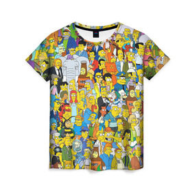 Женская футболка 3D с принтом Симпсоны в Екатеринбурге, 100% полиэфир ( синтетическое хлопкоподобное полотно) | прямой крой, круглый вырез горловины, длина до линии бедер | гомер