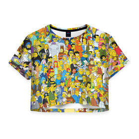 Женская футболка 3D укороченная с принтом Симпсоны в Екатеринбурге, 100% полиэстер | круглая горловина, длина футболки до линии талии, рукава с отворотами | гомер