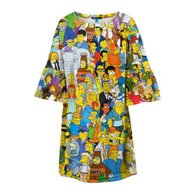 Детское платье 3D с принтом Симпсоны в Екатеринбурге, 100% полиэстер | прямой силуэт, чуть расширенный к низу. Круглая горловина, на рукавах — воланы | гомер
