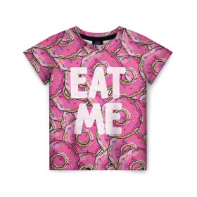 Детская футболка 3D с принтом Eat me в Екатеринбурге, 100% гипоаллергенный полиэфир | прямой крой, круглый вырез горловины, длина до линии бедер, чуть спущенное плечо, ткань немного тянется | Тематика изображения на принте: гомер