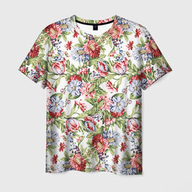Мужская футболка 3D с принтом Цветы в Екатеринбурге, 100% полиэфир | прямой крой, круглый вырез горловины, длина до линии бедер | роза | роспись | цветы