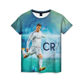 Женская футболка 3D с принтом Ronaldo в Екатеринбурге, 100% полиэфир ( синтетическое хлопкоподобное полотно) | прямой крой, круглый вырез горловины, длина до линии бедер | роналдо