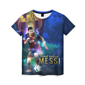 Женская футболка 3D с принтом Messi в Екатеринбурге, 100% полиэфир ( синтетическое хлопкоподобное полотно) | прямой крой, круглый вырез горловины, длина до линии бедер | месси