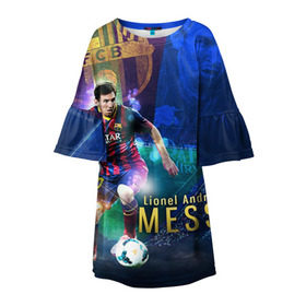 Детское платье 3D с принтом Messi в Екатеринбурге, 100% полиэстер | прямой силуэт, чуть расширенный к низу. Круглая горловина, на рукавах — воланы | месси