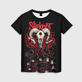 Женская футболка 3D с принтом Slipknot в Екатеринбурге, 100% полиэфир ( синтетическое хлопкоподобное полотно) | прямой крой, круглый вырез горловины, длина до линии бедер | deth | rock | slipknot | баран | маска | мрак | рок | слипнот | череп
