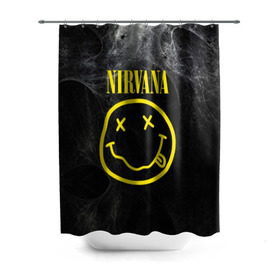 Штора 3D для ванной с принтом Nirvana в Екатеринбурге, 100% полиэстер | плотность материала — 100 г/м2. Стандартный размер — 146 см х 180 см. По верхнему краю — пластиковые люверсы для креплений. В комплекте 10 пластиковых колец | cobain | curt | nirvana | rock | smile | кобейн | курт | рок | смайл