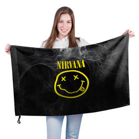 Флаг 3D с принтом Nirvana в Екатеринбурге, 100% полиэстер | плотность ткани — 95 г/м2, размер — 67 х 109 см. Принт наносится с одной стороны | cobain | curt | nirvana | rock | smile | кобейн | курт | рок | смайл