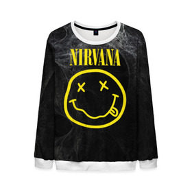 Мужской свитшот 3D с принтом Nirvana в Екатеринбурге, 100% полиэстер с мягким внутренним слоем | круглый вырез горловины, мягкая резинка на манжетах и поясе, свободная посадка по фигуре | Тематика изображения на принте: cobain | curt | nirvana | rock | smile | кобейн | курт | рок | смайл