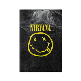 Обложка для паспорта матовая кожа с принтом Nirvana в Екатеринбурге, натуральная матовая кожа | размер 19,3 х 13,7 см; прозрачные пластиковые крепления | Тематика изображения на принте: cobain | curt | nirvana | rock | smile | кобейн | курт | рок | смайл