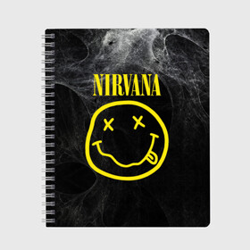 Тетрадь с принтом Nirvana в Екатеринбурге, 100% бумага | 48 листов, плотность листов — 60 г/м2, плотность картонной обложки — 250 г/м2. Листы скреплены сбоку удобной пружинной спиралью. Уголки страниц и обложки скругленные. Цвет линий — светло-серый
 | cobain | curt | nirvana | rock | smile | кобейн | курт | рок | смайл