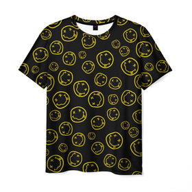 Мужская футболка 3D с принтом Nirvana в Екатеринбурге, 100% полиэфир | прямой крой, круглый вырез горловины, длина до линии бедер | cobain | curt | nirvana | rock | smile | кобейн | курт | рок | смайл