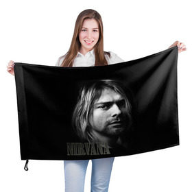 Флаг 3D с принтом Nirvana в Екатеринбурге, 100% полиэстер | плотность ткани — 95 г/м2, размер — 67 х 109 см. Принт наносится с одной стороны | cobain | curt | nirvana | rock | кобейн | курт | рок