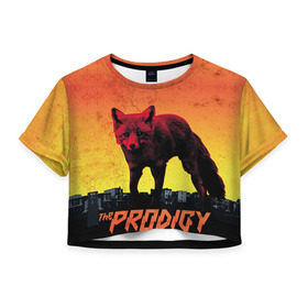 Женская футболка 3D укороченная с принтом The Prodigy в Екатеринбурге, 100% полиэстер | круглая горловина, длина футболки до линии талии, рукава с отворотами | лиса