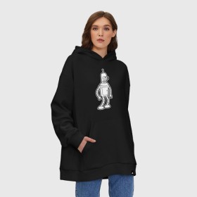 Худи SuperOversize хлопок с принтом BENDER (black) в Екатеринбурге, 70% хлопок, 30% полиэстер, мягкий начес внутри | карман-кенгуру, эластичная резинка на манжетах и по нижней кромке, двухслойный капюшон
 | bender | futurama | бендер | бэндер | поцелуй мой блестящий металлический ...футурама