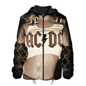 Мужская куртка 3D с принтом AC/DC в Екатеринбурге, ткань верха — 100% полиэстер, подклад — флис | прямой крой, подол и капюшон оформлены резинкой с фиксаторами, два кармана без застежек по бокам, один большой потайной карман на груди. Карман на груди застегивается на липучку | ac dc | acdc | rock | рок | эйсидиси