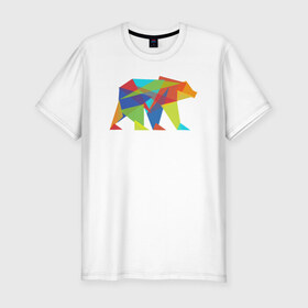 Мужская футболка премиум с принтом Fractal geometric bear в Екатеринбурге, 92% хлопок, 8% лайкра | приталенный силуэт, круглый вырез ворота, длина до линии бедра, короткий рукав | fractal geometric bear медведь миша треугольн