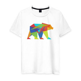Мужская футболка хлопок с принтом Fractal geometric bear в Екатеринбурге, 100% хлопок | прямой крой, круглый вырез горловины, длина до линии бедер, слегка спущенное плечо. | fractal geometric bear медведь миша треугольн