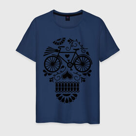 Мужская футболка хлопок с принтом Велочереп в Екатеринбурге, 100% хлопок | прямой крой, круглый вырез горловины, длина до линии бедер, слегка спущенное плечо. | bicycle | bike | biker | байк | велик | велосипед | велосипедист | велоспорт | велочереп | спорт | череп