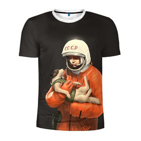 Мужская футболка 3D спортивная с принтом Гагарин в Екатеринбурге, 100% полиэстер с улучшенными характеристиками | приталенный силуэт, круглая горловина, широкие плечи, сужается к линии бедра | гагарин | космос. россия | поехали | полет | собака | ссср