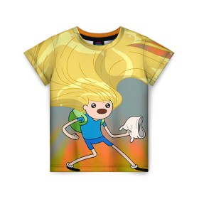 Детская футболка 3D с принтом Волосы Финна в Екатеринбурге, 100% гипоаллергенный полиэфир | прямой крой, круглый вырез горловины, длина до линии бедер, чуть спущенное плечо, ткань немного тянется | джейк