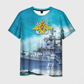 Мужская футболка 3D с принтом ВМФ в Екатеринбурге, 100% полиэфир | прямой крой, круглый вырез горловины, длина до линии бедер | Тематика изображения на принте: вмф | корабль | морской флот | россия | рф | силовые структуры
