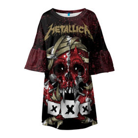 Детское платье 3D с принтом Metallica в Екатеринбурге, 100% полиэстер | прямой силуэт, чуть расширенный к низу. Круглая горловина, на рукавах — воланы | Тематика изображения на принте: metallica | металл | рок