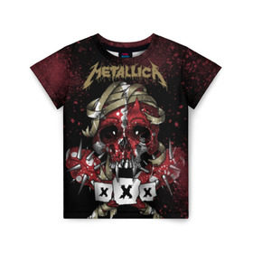 Детская футболка 3D с принтом Metallica в Екатеринбурге, 100% гипоаллергенный полиэфир | прямой крой, круглый вырез горловины, длина до линии бедер, чуть спущенное плечо, ткань немного тянется | metallica | металл | рок