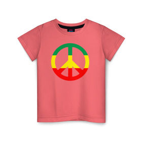 Детская футболка хлопок с принтом Rasta peace в Екатеринбурге, 100% хлопок | круглый вырез горловины, полуприлегающий силуэт, длина до линии бедер | rasta peace раста мир хиппи