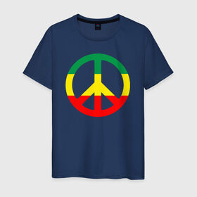 Мужская футболка хлопок с принтом Rasta peace в Екатеринбурге, 100% хлопок | прямой крой, круглый вырез горловины, длина до линии бедер, слегка спущенное плечо. | rasta peace раста мир хиппи