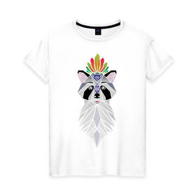 Женская футболка хлопок с принтом Дух енота в Екатеринбурге, 100% хлопок | прямой крой, круглый вырез горловины, длина до линии бедер, слегка спущенное плечо | енот