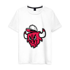 Мужская футболка хлопок с принтом Chicago Bulls (в кепке) в Екатеринбурге, 100% хлопок | прямой крой, круглый вырез горловины, длина до линии бедер, слегка спущенное плечо. | chicago bulls | буллз | кепка | чикаго | чикаго буллз