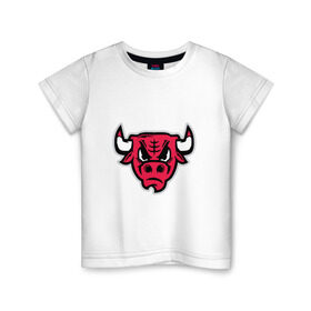 Детская футболка хлопок с принтом Chicago Bulls (голова) в Екатеринбурге, 100% хлопок | круглый вырез горловины, полуприлегающий силуэт, длина до линии бедер | Тематика изображения на принте: chicago bulls | буллз | чикаго