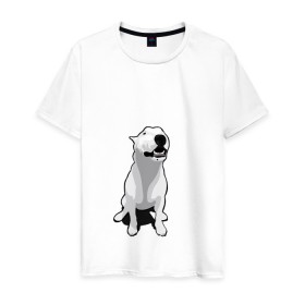 Мужская футболка хлопок с принтом Бультерьер в Екатеринбурге, 100% хлопок | прямой крой, круглый вырез горловины, длина до линии бедер, слегка спущенное плечо. | пес | собака