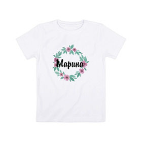 Детская футболка хлопок с принтом Марина в Екатеринбурге, 100% хлопок | круглый вырез горловины, полуприлегающий силуэт, длина до линии бедер | акварель | венок | марина | цветы