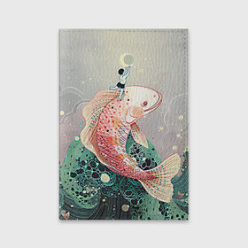 Обложка для паспорта матовая кожа с принтом Рыба в Екатеринбурге, натуральная матовая кожа | размер 19,3 х 13,7 см; прозрачные пластиковые крепления | волны | искусство | мальчик | рыба