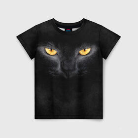 Детская футболка 3D с принтом Черная кошка в Екатеринбурге, 100% гипоаллергенный полиэфир | прямой крой, круглый вырез горловины, длина до линии бедер, чуть спущенное плечо, ткань немного тянется | Тематика изображения на принте: глаза | киса | кот | котик | кошка | черная кошка
