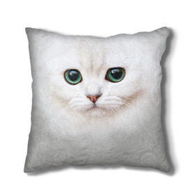 Подушка 3D с принтом Белый котик в Екатеринбурге, наволочка – 100% полиэстер, наполнитель – холлофайбер (легкий наполнитель, не вызывает аллергию). | состоит из подушки и наволочки. Наволочка на молнии, легко снимается для стирки | белая кошка | киса | кот | котик | кошка