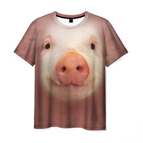 Мужская футболка 3D с принтом Хрюшка в Екатеринбурге, 100% полиэфир | прямой крой, круглый вырез горловины, длина до линии бедер | свинка | свинья | хрюшка