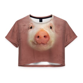 Женская футболка 3D укороченная с принтом Хрюшка в Екатеринбурге, 100% полиэстер | круглая горловина, длина футболки до линии талии, рукава с отворотами | свинка | свинья | хрюшка