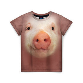 Детская футболка 3D с принтом Хрюшка в Екатеринбурге, 100% гипоаллергенный полиэфир | прямой крой, круглый вырез горловины, длина до линии бедер, чуть спущенное плечо, ткань немного тянется | Тематика изображения на принте: свинка | свинья | хрюшка