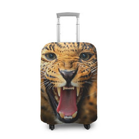 Чехол для чемодана 3D с принтом Леопард в Екатеринбурге, 86% полиэфир, 14% спандекс | двустороннее нанесение принта, прорези для ручек и колес | киса | кошка | леопард | хищник