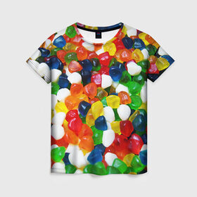 Женская футболка 3D с принтом Мармелад в Екатеринбурге, 100% полиэфир ( синтетическое хлопкоподобное полотно) | прямой крой, круглый вырез горловины, длина до линии бедер | вкусности | конфеты | мармелад | сладости