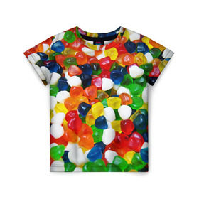 Детская футболка 3D с принтом Мармелад в Екатеринбурге, 100% гипоаллергенный полиэфир | прямой крой, круглый вырез горловины, длина до линии бедер, чуть спущенное плечо, ткань немного тянется | вкусности | конфеты | мармелад | сладости