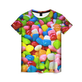 Женская футболка 3D с принтом Конфетки в Екатеринбурге, 100% полиэфир ( синтетическое хлопкоподобное полотно) | прямой крой, круглый вырез горловины, длина до линии бедер | вкусности | конфеты | мармелад | сладости